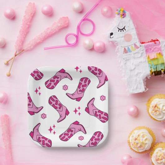 Pink First Rodeo Cowgirl Boot Birthday Papieren Bordje (Feest)