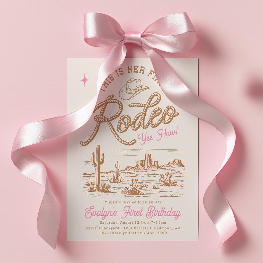 Pink First Rodeo Invitation  Kaart