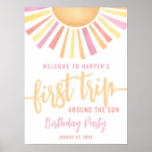Pink First Trip Around The Sun 1st Birthday Sign Poster (Voorkant)