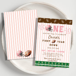 Pink First Year Down Football 1st Birthday Party Kaart