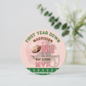 PINK FIRST YEAR DOWN FOOTBALL 1ST BIRTHDAY THEME KAART (Staand voorkant)