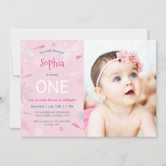 Pink Fish Kids Verjaardagsfeest Fotokaart Kaart (Voorkant)