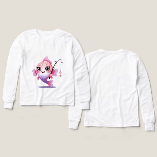 Pink Fishing Fish – Kids’ Long Sleeve Tee (Voorkant /achterkant)