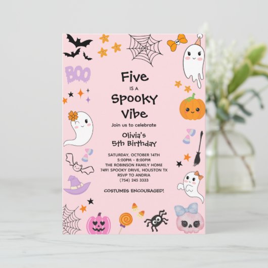 Pink Five is een spookachtige vibe Halloween 5e ve Kaart (Staand voorkant)