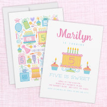 Pink Five Is Sweet 5th Birthday Invitation