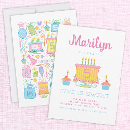 Pink Five Is Sweet 5th Birthday Invitation Kaart