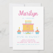 Pink Five Is Sweet 5th Birthday Invitation Kaart (Voorkant)