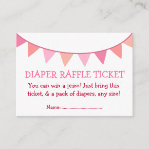 Pink Flags Luier Raffle Ticket voor Meisje Informatiekaartje