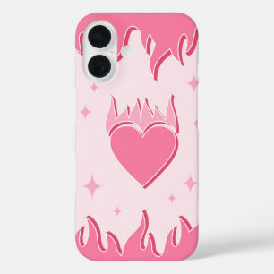 Pink Flames & Heart beroemd gemaakt door Y2K Hot G iPhone 16 Hoesje