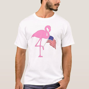 Pink Flamingo American Flag T-shirt