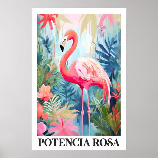 Pink Flamingo Art Poster Tropical Jungle Floral (Voorkant)
