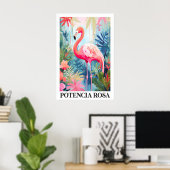 Pink Flamingo Art Poster Tropical Jungle Floral (Thuiskantoor)