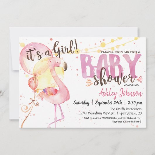 Pink Flamingo Baby shower uitnodiging (Voorkant)