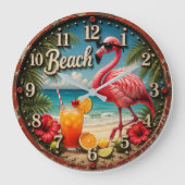 Pink Flamingo Beach Grote Klok (Voorkant)