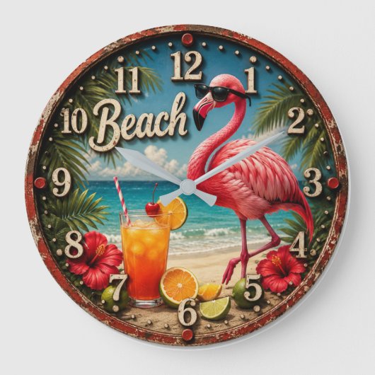 Pink Flamingo Beach Grote Klok (Voorkant)