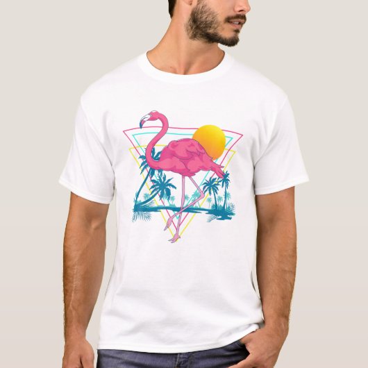 Pink Flamingo Beach Summer Vibes Palm Trepic T-shirt (Voorkant)