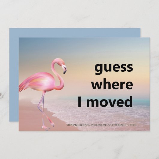 Pink Flamingo Beach Sunset Raad eens waar ik naart Aankondiging (Voorkant / Achterkant)