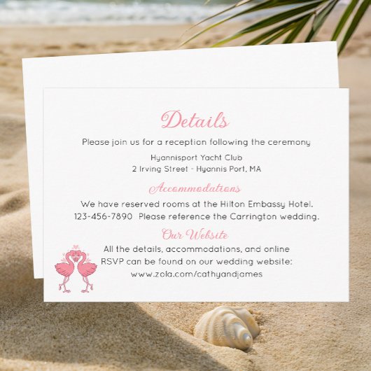 Pink Flamingo Beach Tropical Wedding Details  Informatiekaartje