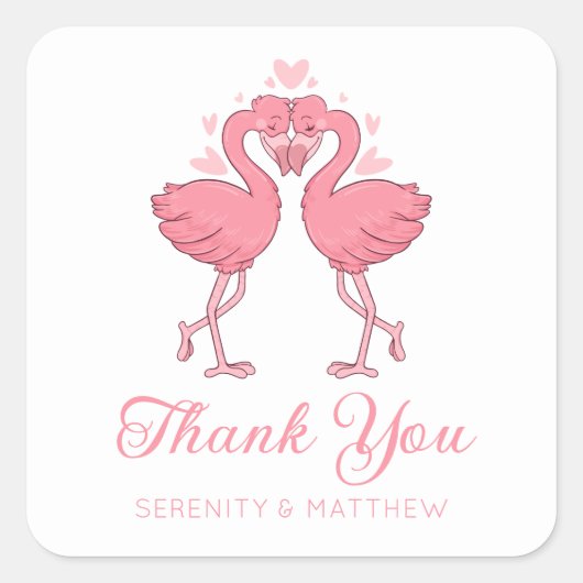 Pink Flamingo Beach Tropical Wedding Thank You Vierkante Sticker (Voorkant)