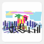 Pink flamingo beach vierkante sticker (Voorkant)