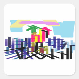 Pink flamingo beach vierkante sticker