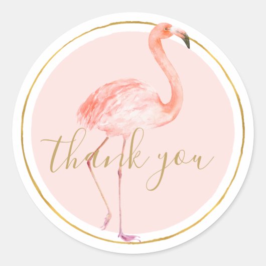 Pink Flamingo Bedankt Ronde Sticker (Voorkant)