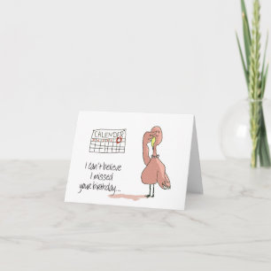 Pink Flamingo Bird Belated Happy Birthday Kaart