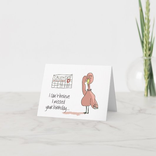 Pink Flamingo Bird Belated Happy Birthday Kaart (Voorkant)