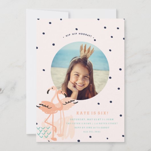 PINK FLAMINGO BIRTHDAY INVITATIE KAART (Voorkant)