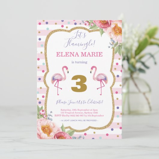 Pink Flamingo Birthday Tropical Party Confetti Kaart (Staand voorkant)