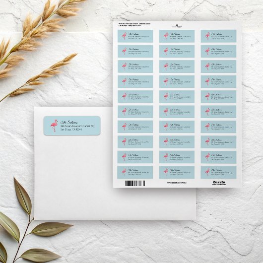 Pink Flamingo Blue Return Address Etiket