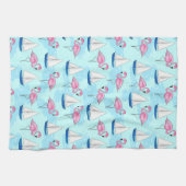 Pink Flamingo Blue Sailboat Tropical Nautical Theedoek (Horizontaal)