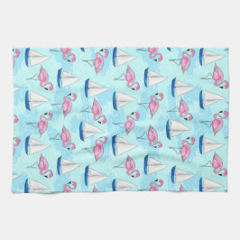 Pink Flamingo Blue Sailboat Tropical Nautical Theedoek