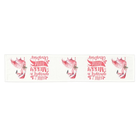 Pink Flamingo Candy Cane Have A Merry Christmas Korte Tafelloper (Horizontaal)