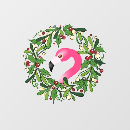 Pink Flamingo Christmas Holiday Wreath Raamsticker (Vel)