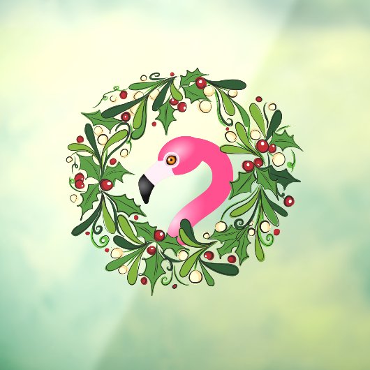 Pink Flamingo Christmas Holiday Wreath Raamsticker (Vel 3)