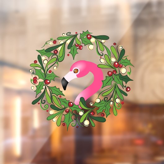Pink Flamingo Christmas Holiday Wreath Raamsticker (Vel 2)