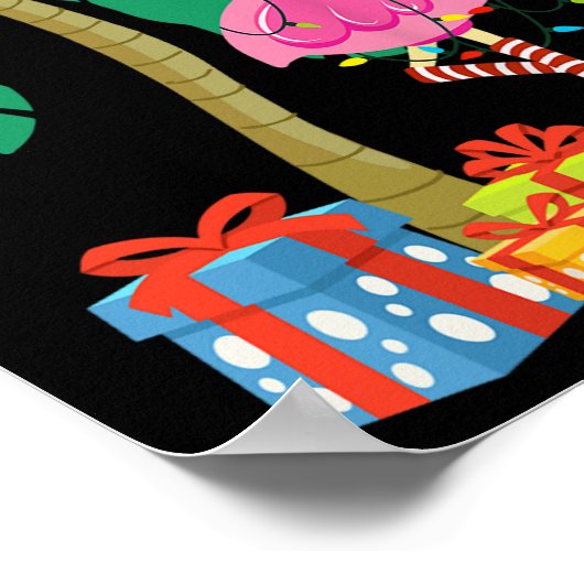 Pink Flamingo Christmas Palm Tree Tropical Xmas Fu Poster (Hoek)