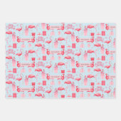 Pink Flamingo Christmas Retro Pastel Blue Inpakpapier Vel (Voorkant 2)