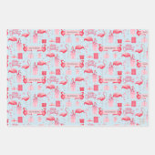 Pink Flamingo Christmas Retro Pastel Blue Inpakpapier Vel (Voorkant)