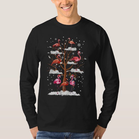 Pink Flamingo Christmas Tree Light Santa Hat  Xmas T-shirt (Voorkant)