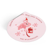 Pink Flamingo Coastal Christmas Waterverf Ronde Sticker