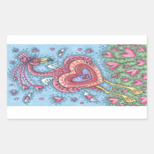 PINK FLAMINGO CUPID Valentijn Heart STICKKERS Shee Rechthoekige Sticker