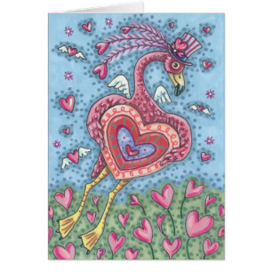 PINK FLAMINGO CUPID VALENTIJN KAART *Aanpassen