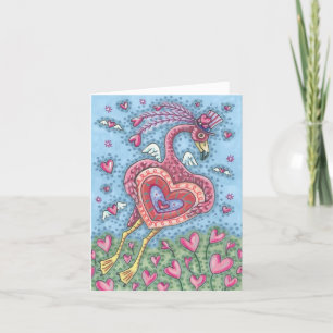 PINK FLAMINGO CUPID VALENTIJN NOTE KAART *Aanpasse