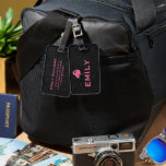 Pink Flamingo Custom text Black Paisley Bagagelabel<br><div class="desc">Elevate your travel style with our luggage tag design,  featuring a vibrant watercolor pink flamingo,  custom pink typography,  and a sleek black paisley background. Make a statement wherever you go.</div>