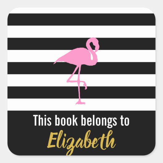 Pink Flamingo Dit boek behoort toe aan Vierkante Sticker (Voorkant)