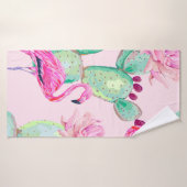 Pink flamingo, exotic birds, gentle flowers, rose, badhanddoek (Badhanddoek)