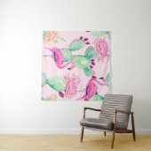 Pink flamingo, exotic birds, gentle flowers, rose, wandkleed (In Situ (horizontaal))