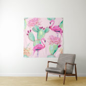 Pink flamingo, exotic birds, gentle flowers, rose, wandkleed (In situ)